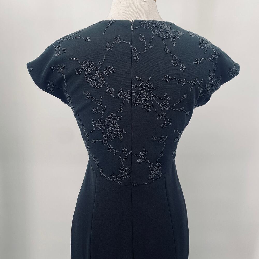 Vintage 90s Beaded Bodice Maxi Dress Knit Fitted Column Gown Empire Waist Black - Picture 6 of 8